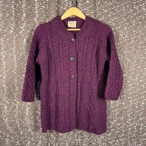 Vintage Kilronan Knitwear Chucky Knit Purple Ireland Merino‎ Wool Sweater